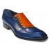 Duca Di Matiste "Viroli" Navy Blue / Gold Genuine Italian Calfskin Side Lace-Up Slip-On Shoes.